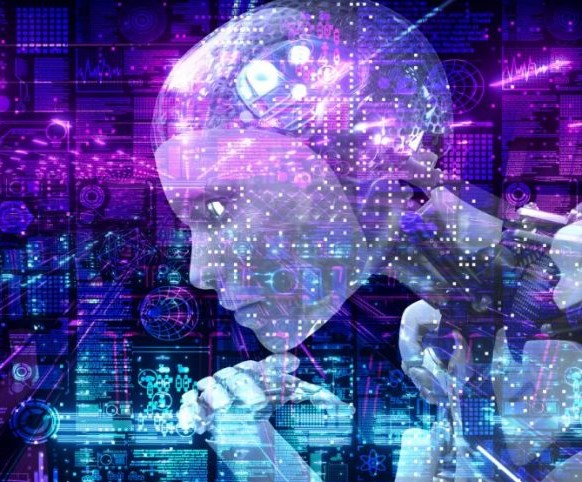 Foto alegórica de inteligencia artificial con cara robótica
