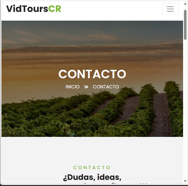 Pantallazo de web Vidtours sección Contacta